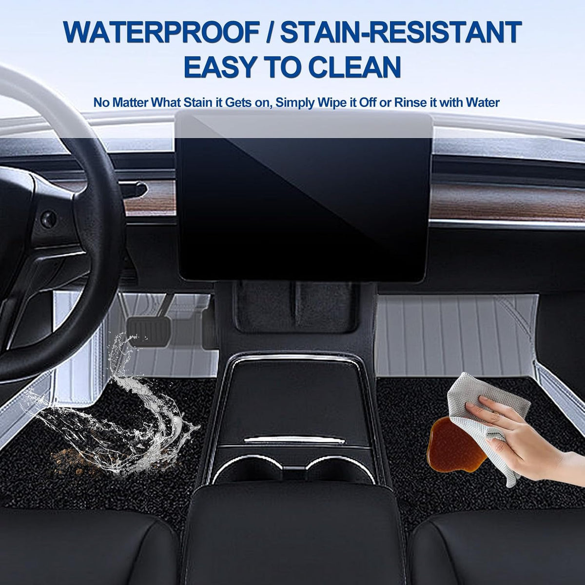 Starlight Floor Mats for Car, LED Fiber Optic Mats with App Control, Universal Fit - Waterproof Washable, Full Set Shiny Starry Sky Non-Slip Car Mat - USB Cable