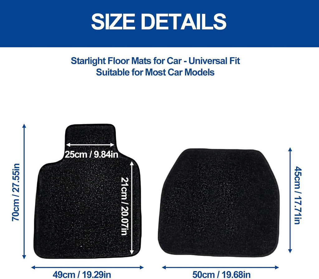 Starlight Floor Mats for Car, LED Fiber Optic Mats with App Control, Universal Fit - Waterproof Washable, Full Set Shiny Starry Sky Non-Slip Car Mat - USB Cable
