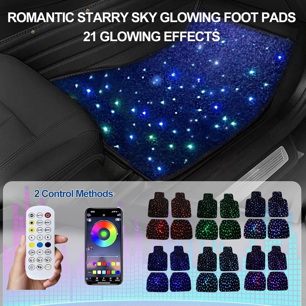 Starlight Floor Mats for Car, LED Fiber Optic Mats with App Control, Universal Fit - Waterproof Washable, Full Set Shiny Starry Sky Non-Slip Car Mat - USB Cable