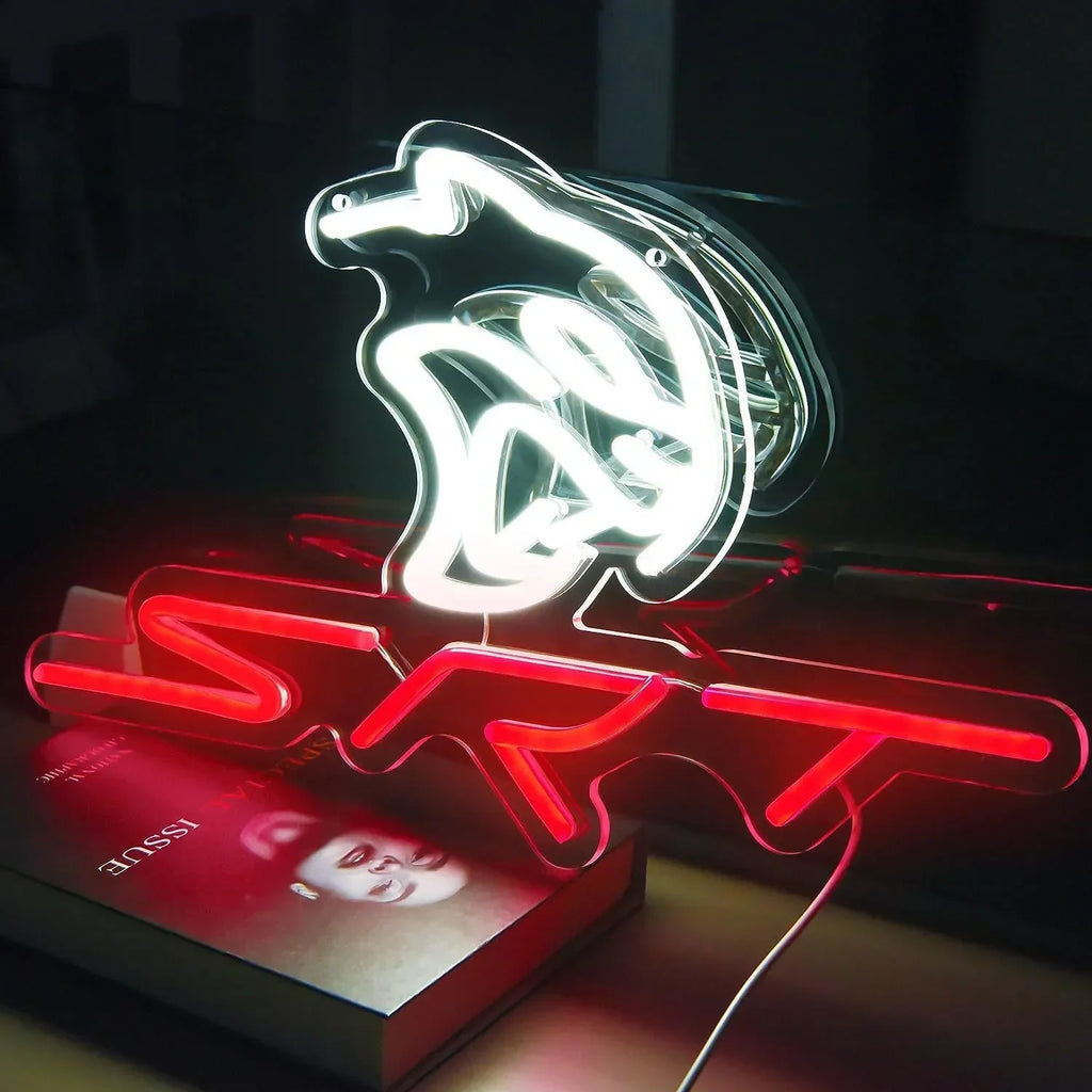 SRT Car Service Neon Signs LED Neon Light Sign Light up Neon Signs Car Refit Garage Wall Car Garage Repair Shop Car Badge