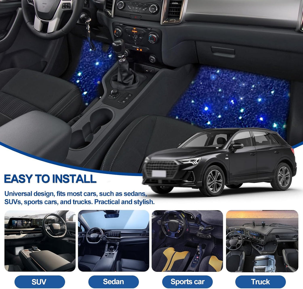 Starlight Floor Mats for Car, LED Fiber Optic Mats with App Control, Universal Fit - Waterproof Washable, Full Set Shiny Starry Sky Non-Slip Car Mat - USB Cable